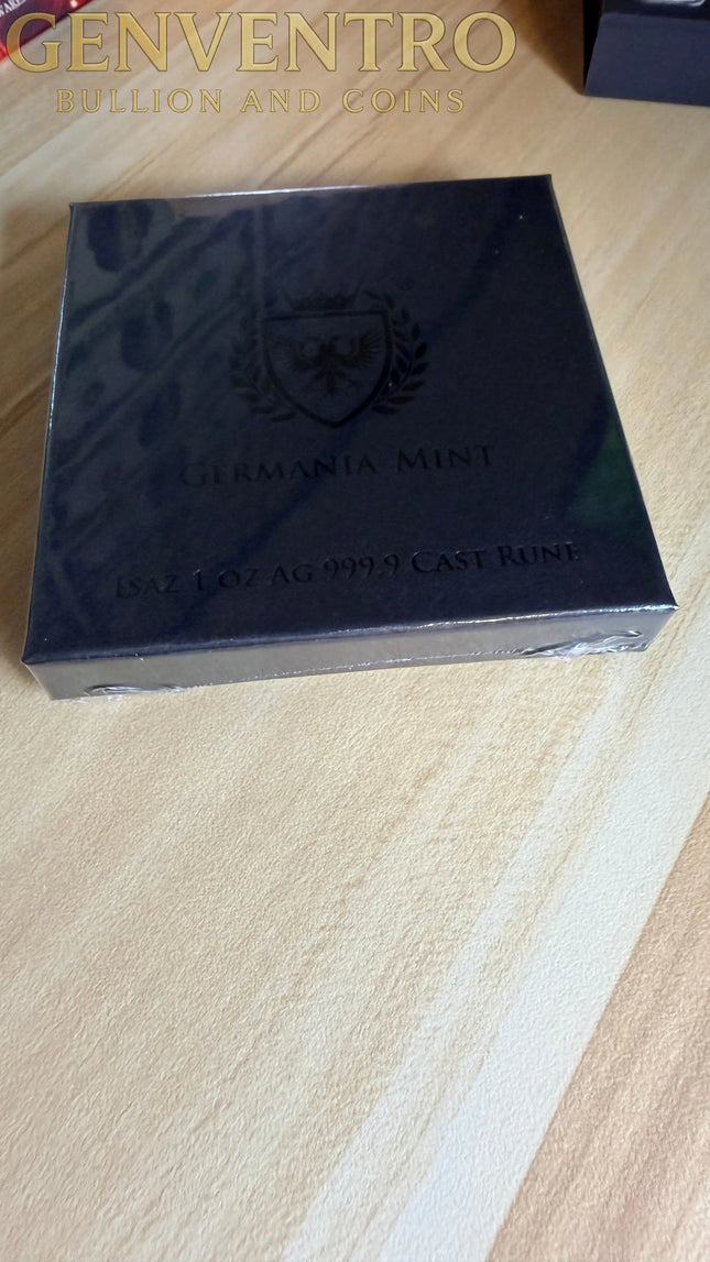 Germania Mint Isaz 1 oz Cast Rune Silver Bar Brand New Sealed in Box w/ COA Genventro