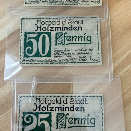 1922 Germany Notgeld Holzminden 25 50 75 Pfennig Set (3) Emergency Money Notes Genventro