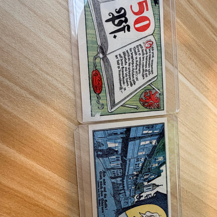 1921 Germany Braunschweig Volksbibliothek Notgeld 50 & 75 Pfennig Set (2) – Book Design & Portraits Genventro