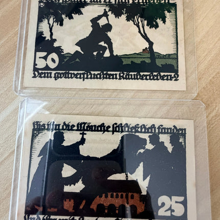 1921 Germany Vechta Notgeld 25 & 50 Pfennig – “Festung Vechta” Fortress Design, Lot of 2 Genventro