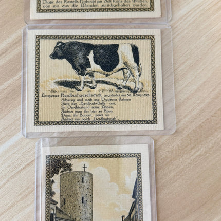 1920 Germany Senftenberg Notgeld – 25 & 50 Pfennig (3 Notes) Matching Coat-of-Arms Series Genventro