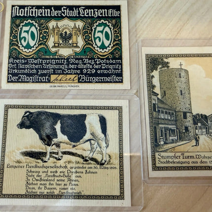 1920 Germany Senftenberg Notgeld – 25 & 50 Pfennig (3 Notes) Matching Coat-of-Arms Series Genventro