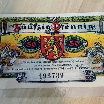 Germany Altenkirchen Westerwald Notgeld 50 Pfennig – Lion Coat of Arms Genventro