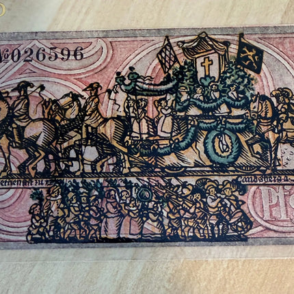 1921 Germany Landsberg am Lech Notgeld 50 Pfennig – Pink Note with City View & Arms Genventro