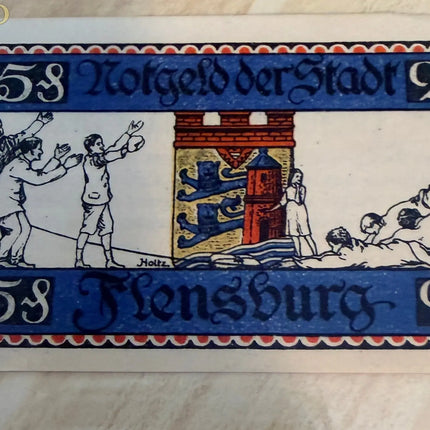 1921 Germany Flensburg Notgeld 25 Pfennig – Crowd & City Arms Design Genventro