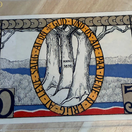 1920 Denmark / Germany Augustenburg 50 Pf Notgeld – Schleswig Plebiscite Issue – Lions & Flags Genventro