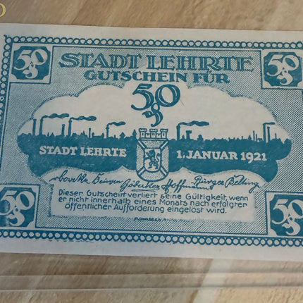 1920s Germany Notgeld 50 Pfennig “Gutschein für Fünfzig Pfennig” – Blue Voucher Note Genventro