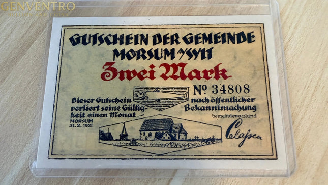 1920 Germany Morsum auf Sylt Notgeld 2 Mark – North Sea Cliffs & Stormy Sea Scene Genventro