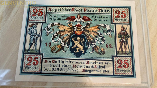 1921 Germany Plauen in Thüringen Notgeld 25 Pfennig – Industry & Porcelain Craft Scene Genventro