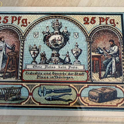 1921 Germany Plauen in Thüringen Notgeld 25 Pfennig – Industry & Porcelain Craft Scene Genventro
