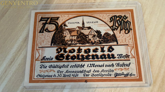 1921 Germany Stolzenau/Weser Notgeld 75 Pfennig – Kloster Loccum Monastery View Genventro