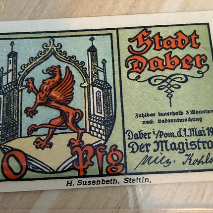 1921 Germany Daber Notgeld 10 Pfennig – Woman’s Portrait & Farm Scene – Pomerania Note Genventro