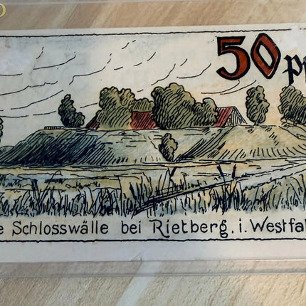 1921 Germany Rietberg Notgeld 50 Pfennig – Lake & Marsh Scene – Westphalia Genventro