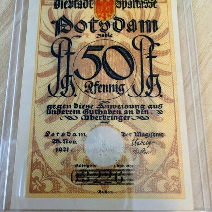 1921 Germany Potsdam Notgeld 50 Pfennig – Ornate Stadtsparkasse Issue Genventro