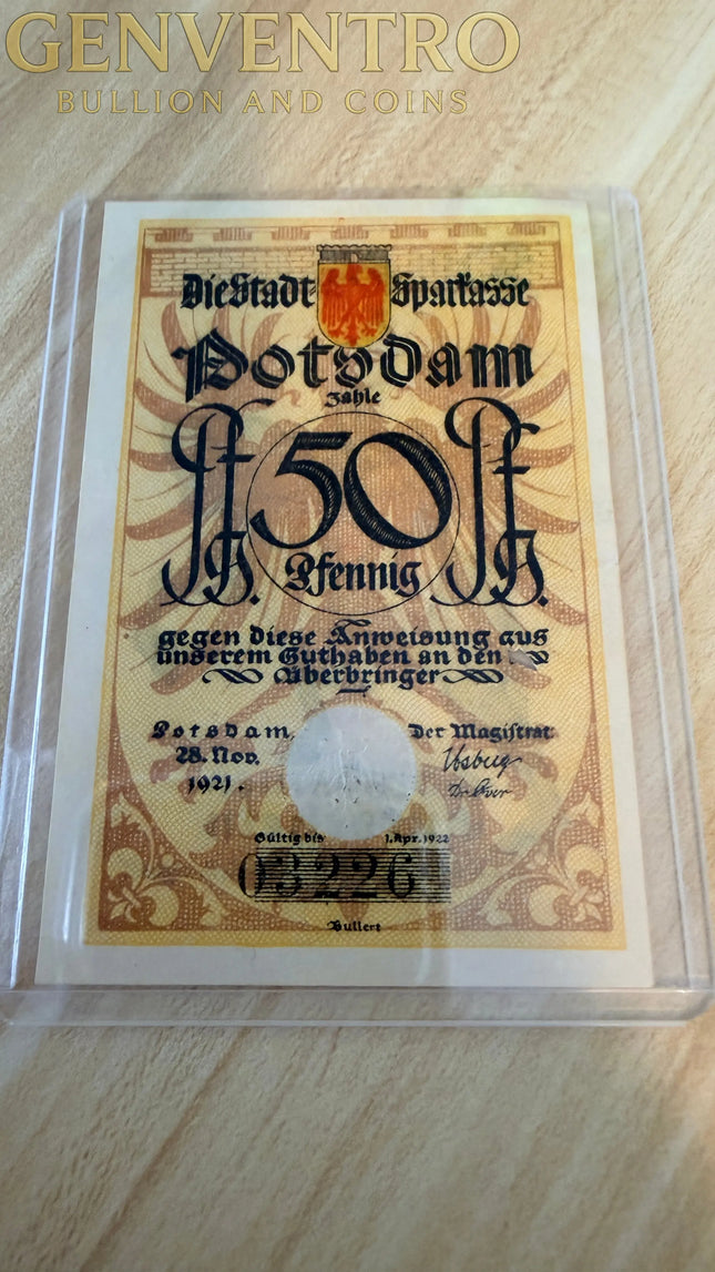 1921 Germany Potsdam Notgeld 50 Pfennig – Ornate Stadtsparkasse Issue Genventro