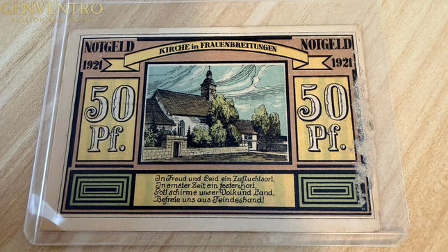 1921 Germany Frauenbreitungen Notgeld 50 Pfennig – Church Scene – Scarcer Type Genventro