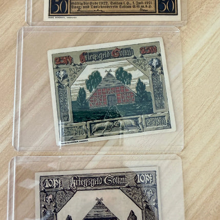 1920–1921 Germany Soltau “Heidestadt” Notgeld Set – 10, 25 & 50 Pfennig Kriegsnotgeld – Lot of 3 Genventro