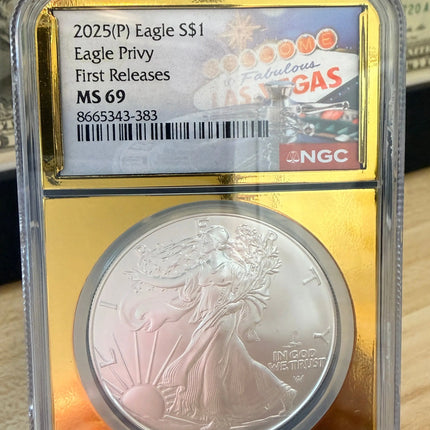 2025(P) American Silver Eagle $1 – Eagle Privy – NGC MS69 First Releases Las Vegas Label Genventro