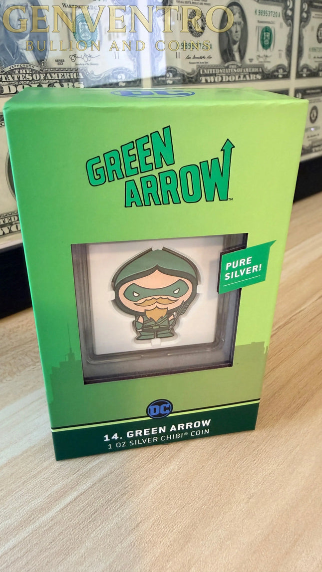 2022 DC Green Arrow 1 oz .999 Fine Silver Chibi Bar – Original Display Box Genventro
