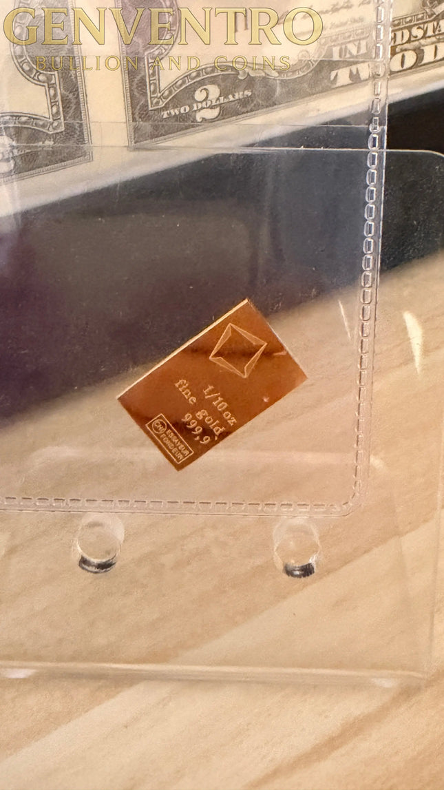 1/10th oz Au999.9 Valcambi Suisse (3.11 grams) Gold Bar Genventro