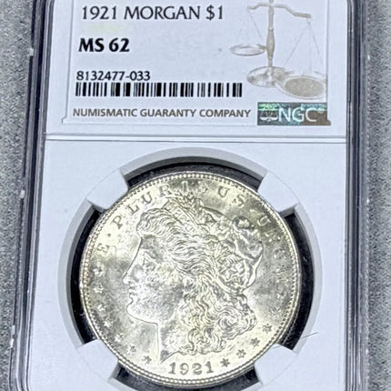 1921 Morgan Dollar NGC MS62 Sharp Detail Nice Toning #033 Genventro