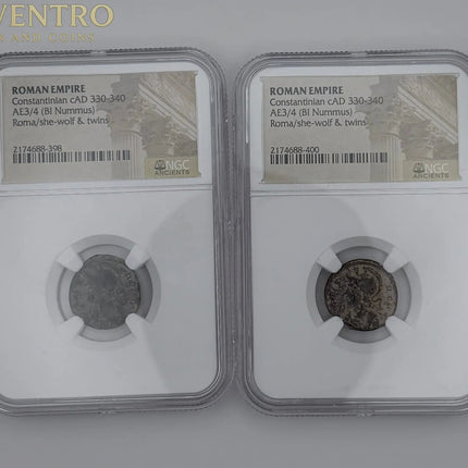 Roman Empire Constantinian cAD 330-340 Roma/She-wolf & twins - NGC AE3/4 BI Nummus Genventro Bullion and Coins