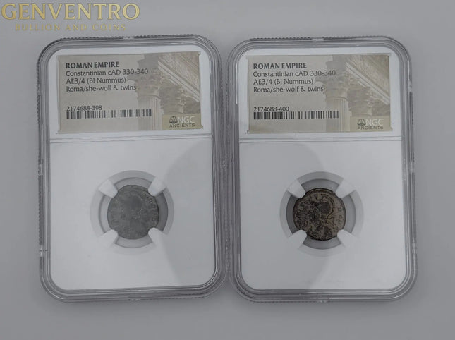 Roman Empire Constantinian cAD 330-340 Roma/She-wolf & twins - NGC AE3/4 BI Nummus Genventro Bullion and Coins
