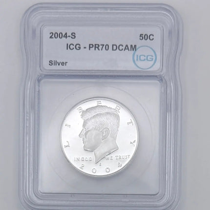 2004-S Silver Kennedy Half Dollar ICG PR70 DCAM 90% Silver #403 Genventro Bullion and Coins