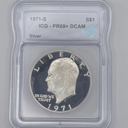 1971-S Eisenhower Proof Silver Dollar ICG PR69+ DCAM 40% Silver #506 Genventro Bullion and Coins