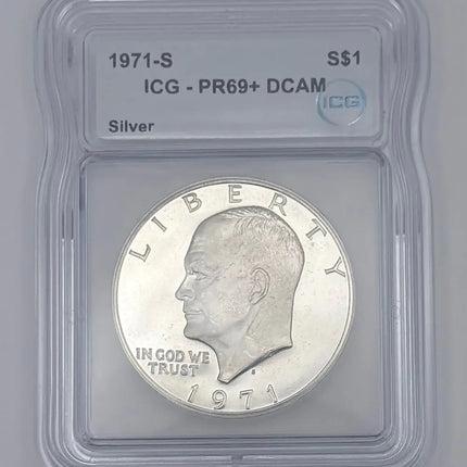 1971-S Eisenhower Proof Silver Dollar ICG PR69+ DCAM 40% Silver #506 Genventro Bullion and Coins