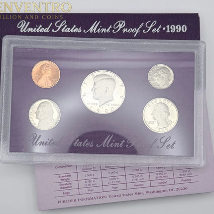 1990 US Mint Proof Set BU Coins with Original Mint Packaging  #268 Genventro Bullion and Coins