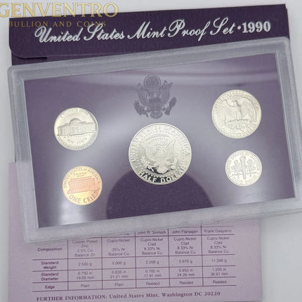1990 US Mint Proof Set BU Coins with Original Mint Packaging  #268 Genventro Bullion and Coins