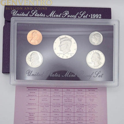 1992 US Mint Proof Set BU Coins with Original Mint Packaging  #318 Genventro Bullion and Coins
