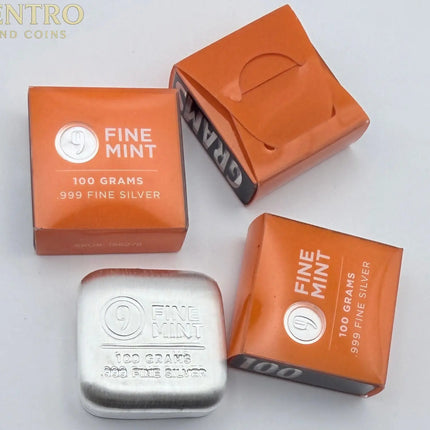 100 gram Cast-Poured .999 Fine Silver Bar - New In Box - 9Fine Mint Genventro Bullion and Coins