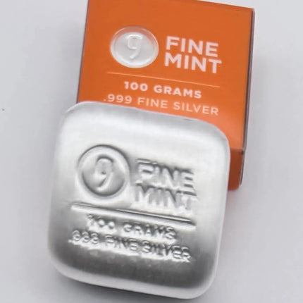 100 gram Cast-Poured .999 Fine Silver Bar - New In Box - 9Fine Mint Genventro Bullion and Coins