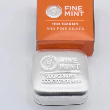 100 gram Cast-Poured .999 Fine Silver Bar - New In Box - 9Fine Mint Genventro Bullion and Coins
