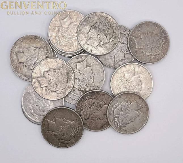 Unsorted US Silver Peace Dollars - Roll of 20 Coins - Mixed Date Genventro Bullion and Coins