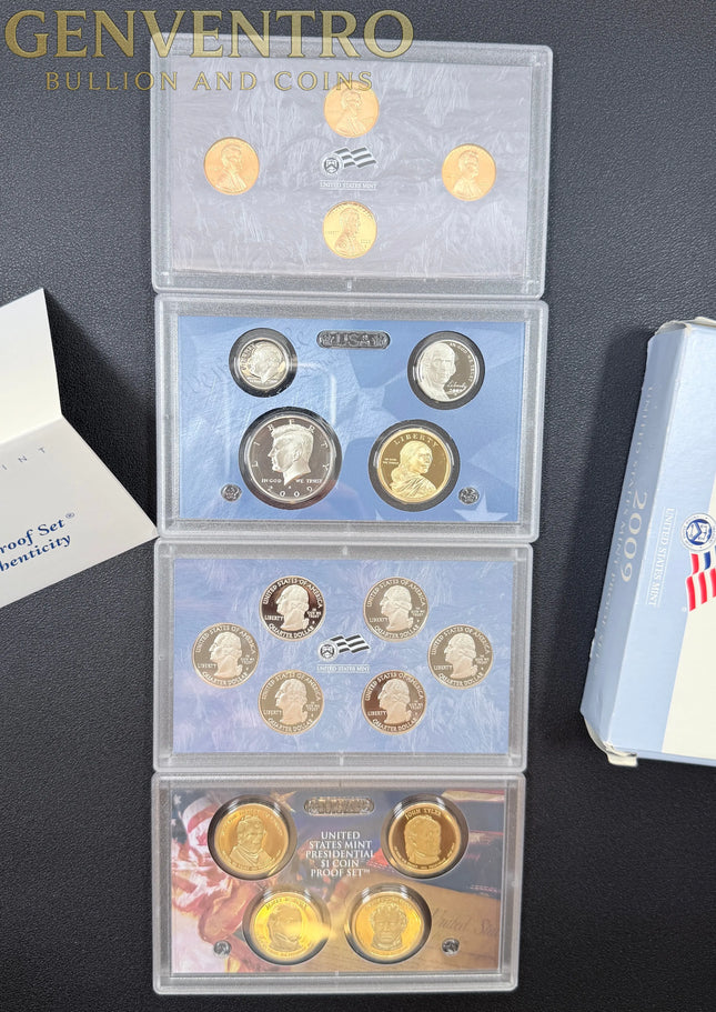 2009 Proof Set - W/ Kennedy & Presidential Dollars  18 coins with Box & COA Genventro Bullion and Coins