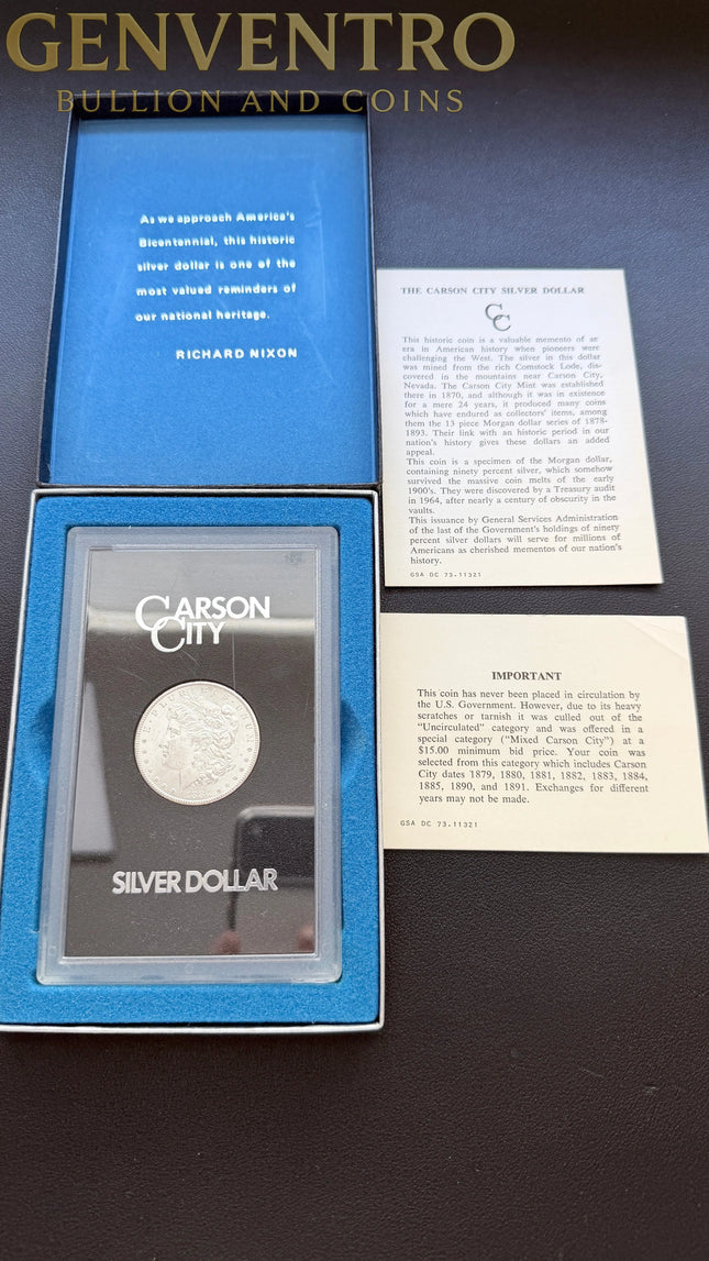 1884 CC GSA Morgan Silver $1 Dollar Carson City UNC w/ Box & COA #11321 Genventro Bullion and Coins