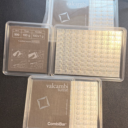 Valcambi CombiBar 100 Gram Breakable 100 x 1 gram bars .999 Fine Silver