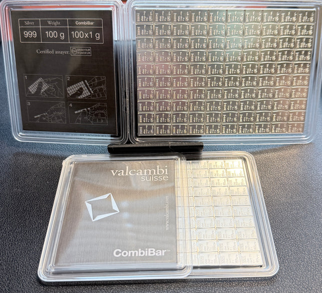 valcambi combibar 100 gram breakable 100 x 1 gram bars .999 fine silver