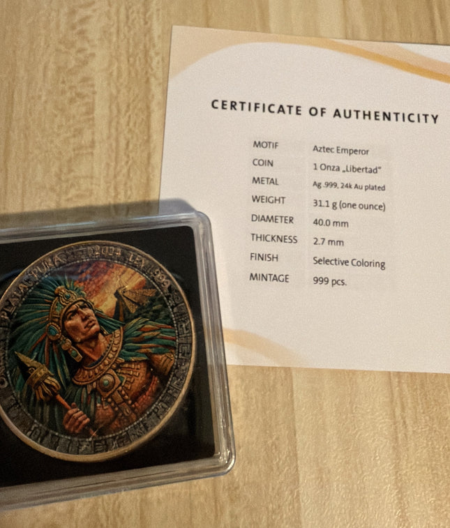 1 oz Silver Mexican Libertad Mosaic Series 24k Gold Coloring - Mintage 999