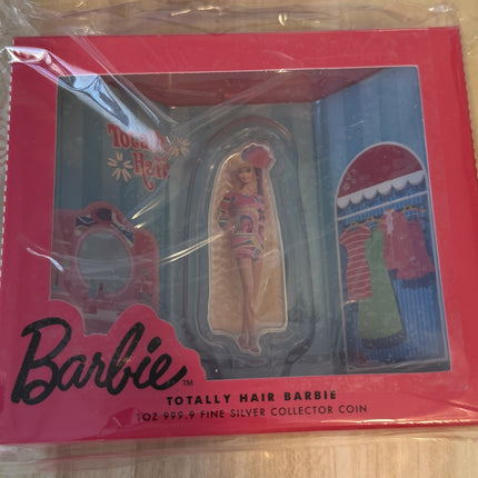 PAMP 1 oz Silver Totally Hair Barbie Shaped & Colorized Coin w/Box