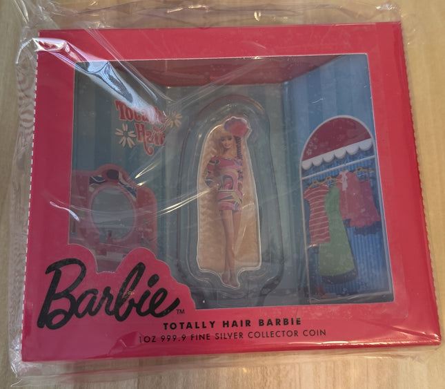 PAMP 1 oz Silver Totally Hair Barbie Shaped & Colorized Coin w/Box
