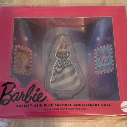 PAMP 1 oz Silver Barbie 65th Blue Sapphire Anniversary Coin w/Box