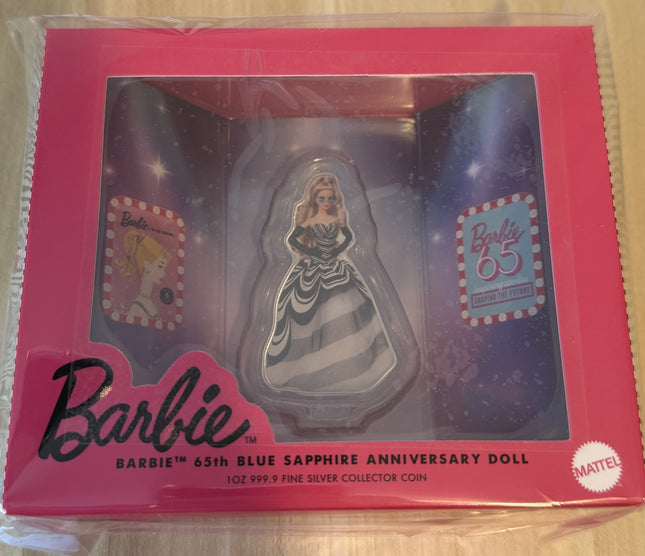 PAMP 1 oz Silver Barbie 65th Blue Sapphire Anniversary Coin w/Box