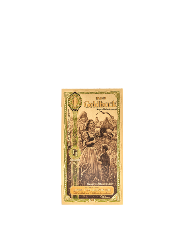 2026 Idaho 1 Goldback 1/1000th Troy oz Gold-Backed Currency Note - Single