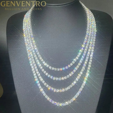 VVS1 Moissanite S925 & 14K Tennis Chain/Necklace and Bracelet, 6–26 Inch, 2–6.5mm Round Cut D-Grade Certified Moissanite, Sterling Silver White Gold Plated, Hypoallergenic Hip Hop Jewelry FITINY Jewelry
