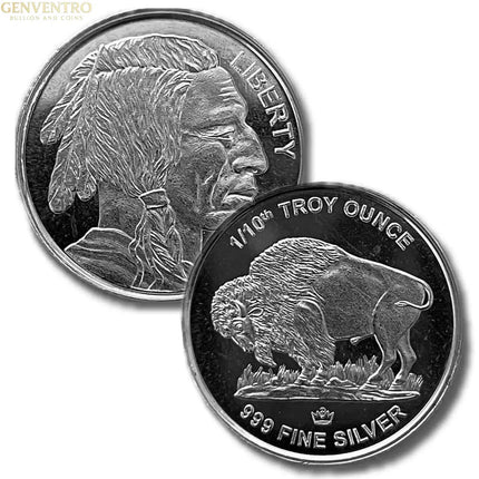 1/10 oz Buffalo Silver Round – .999 Fine Silver – BU Fractional Bullion – Investment Collectible Genventro Bullion and Coins