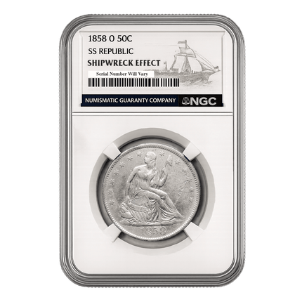 pnag1ozubsws 1858 o seated half dollar ss republic shipwreck ngc obv